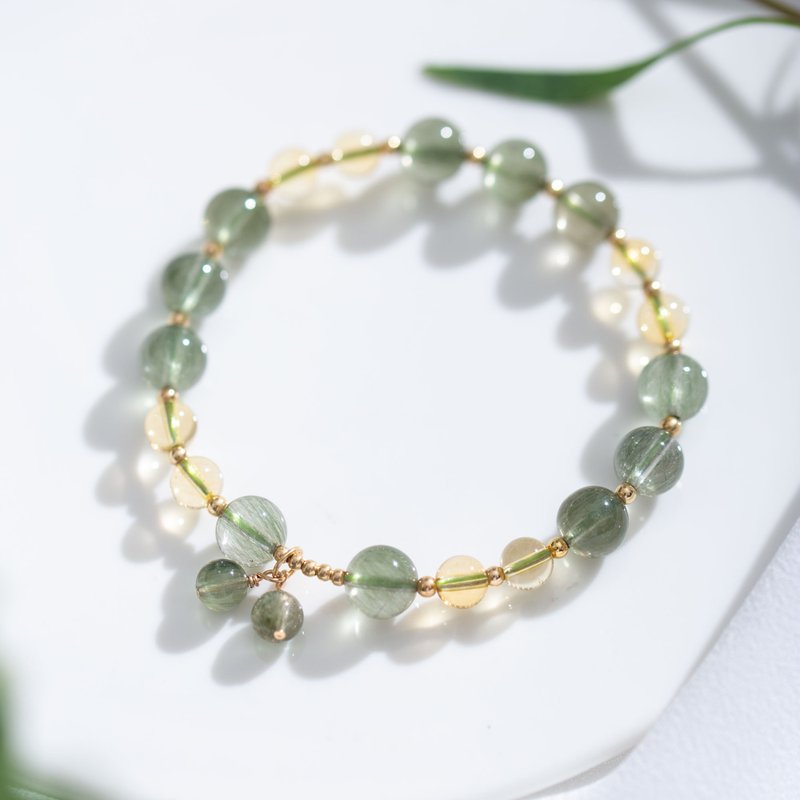 Green Rutilated Quartz, Citrine, 14K Gold Filled Findings Bracelet - Bracelets - Crystal Green