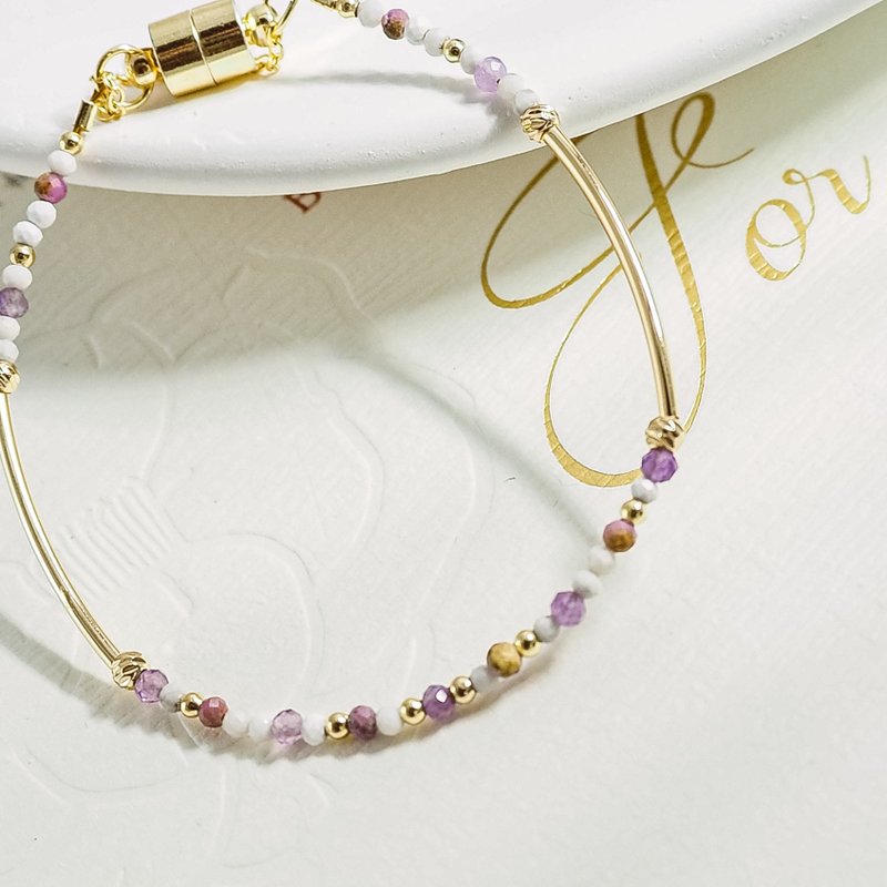 Amethyst Purple Mica White Turquoise 18 Gold Magnetic Bracelet/Water Pearl__Secret of Life - Bracelets - Jade Purple