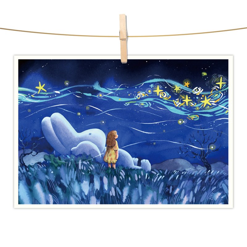afu watercolor illustration postcard-under the stars - Cards & Postcards - Paper Blue