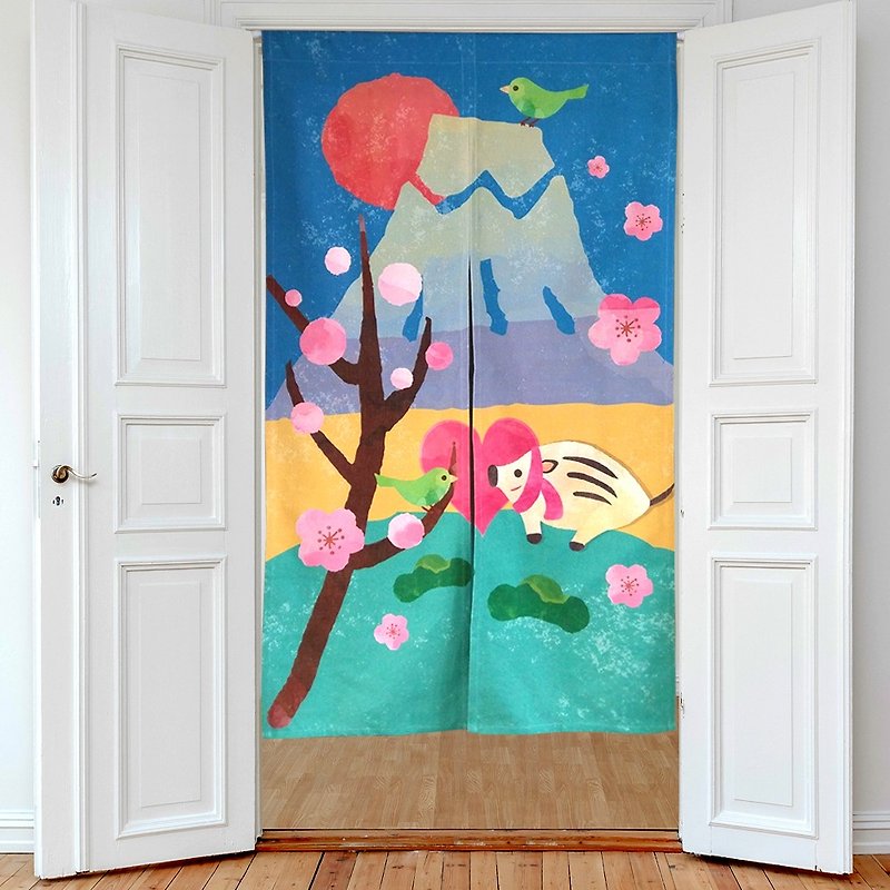 Noren Curtain Pig Fuji - Doorway Curtains & Door Signs - Cotton & Hemp Multicolor