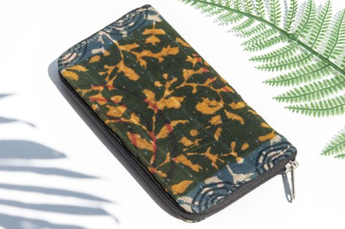 omhandmade 手工刺繡錢包 手工縫紗麗布皮夾 藍染刺繡長夾-波希米亞手工刺繡