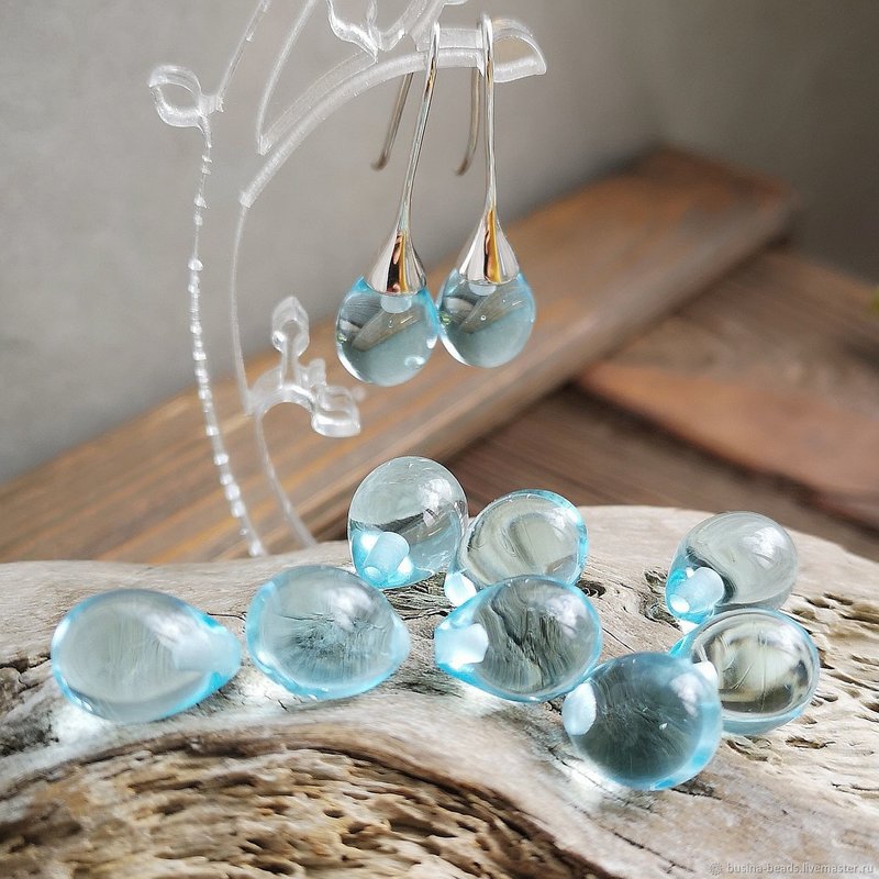 Blue Teardrop Glass Beads, 1 pcs 10x15 mm Jewelry making Supplies, Handmade - Pottery & Glasswork - Glass Blue