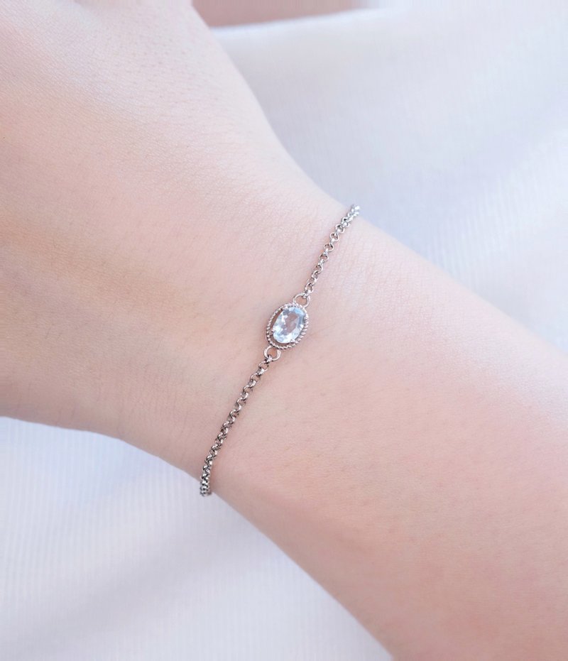 Blue soda aquamarine simple s925 Silver bracelet - สร้อยคอ - โลหะ 