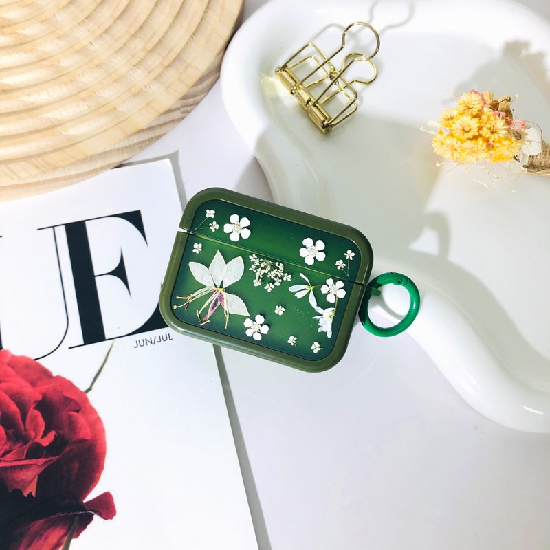 深幽綠壓花耳機殼,搭配AirPods 1,2,3,4,AirPods Pro 2,精美禮物 - 耳機/藍牙耳機 - 植物．花 