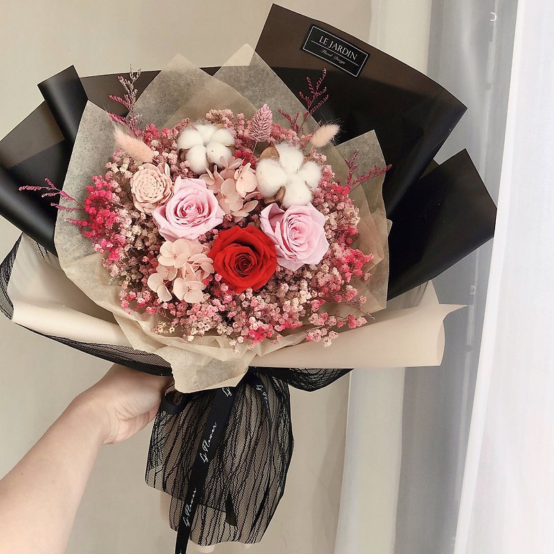 Le Jardin Midnight Paris Eternal Rose Dry Bouquet / Valentine's Day Birthday Gift - ช่อดอกไม้แห้ง - พืช/ดอกไม้ สีดำ