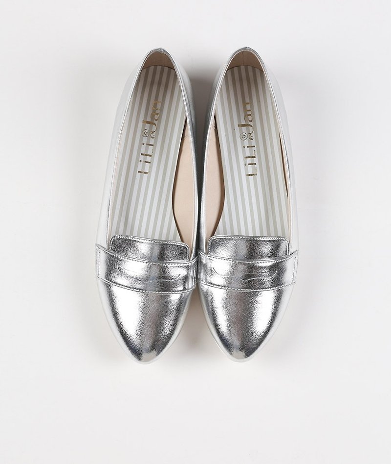 [Rain] stroll minimalist Penny loafers _ waterproof fine silver shine - รองเท้ากันฝน - วัสดุกันนำ้ สีเงิน
