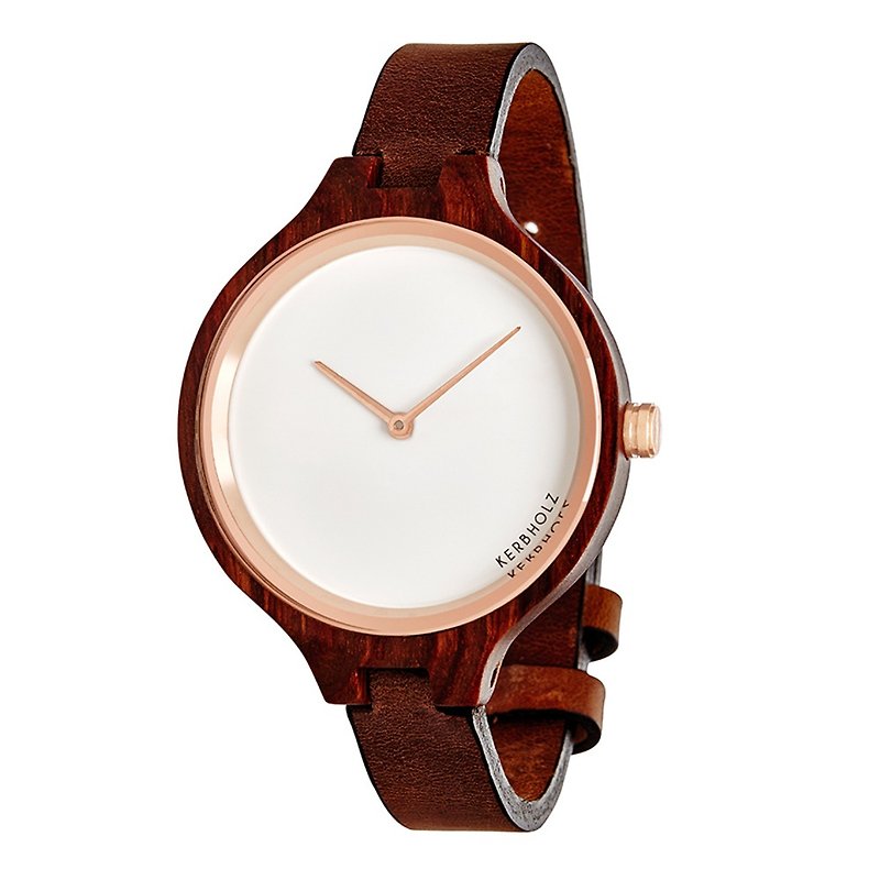 KERBHOLZ-時計-HINZE-ローズウッドログ - ベルト - コニャック（女性モデル）（38ミリメートル） - 腕時計 - 木製 ブラウン