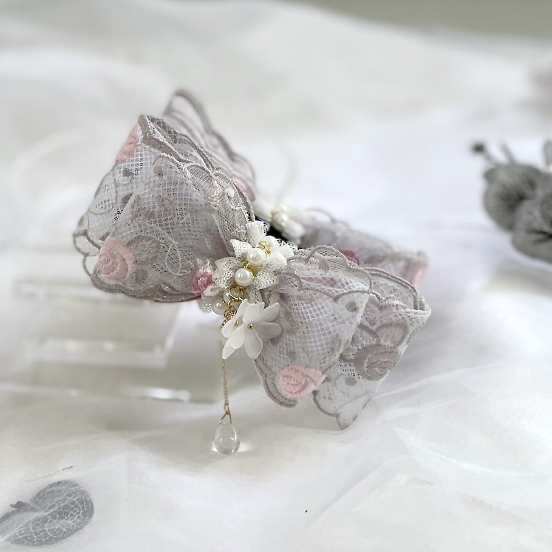 French romance/ lace embellished banana clip spring clip hair fork hair band scrunchie clip - Hair Accessories - Other Materials Gray