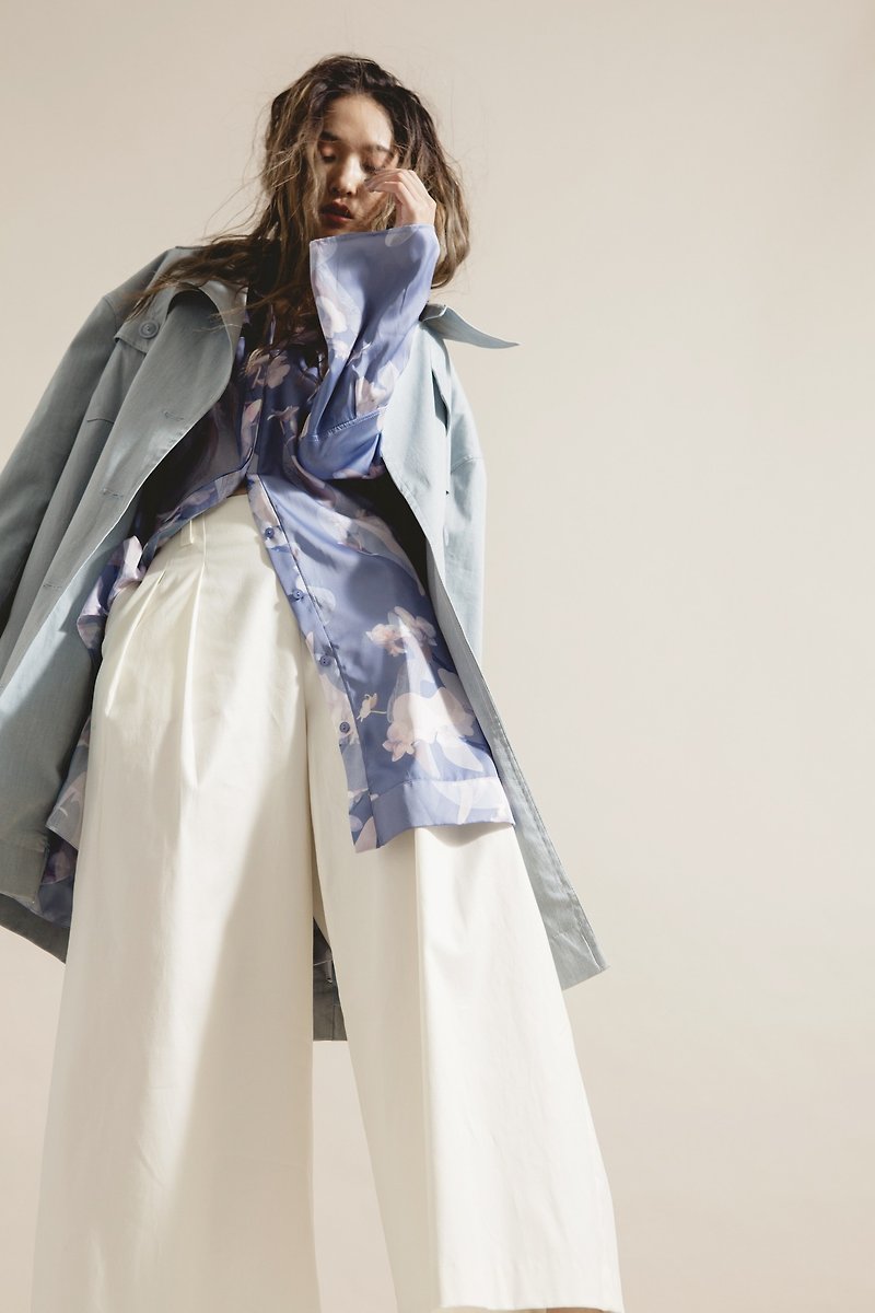 Pressure line drop shoulder windbreaker jacket - Women's Blazers & Trench Coats - Cotton & Hemp Blue