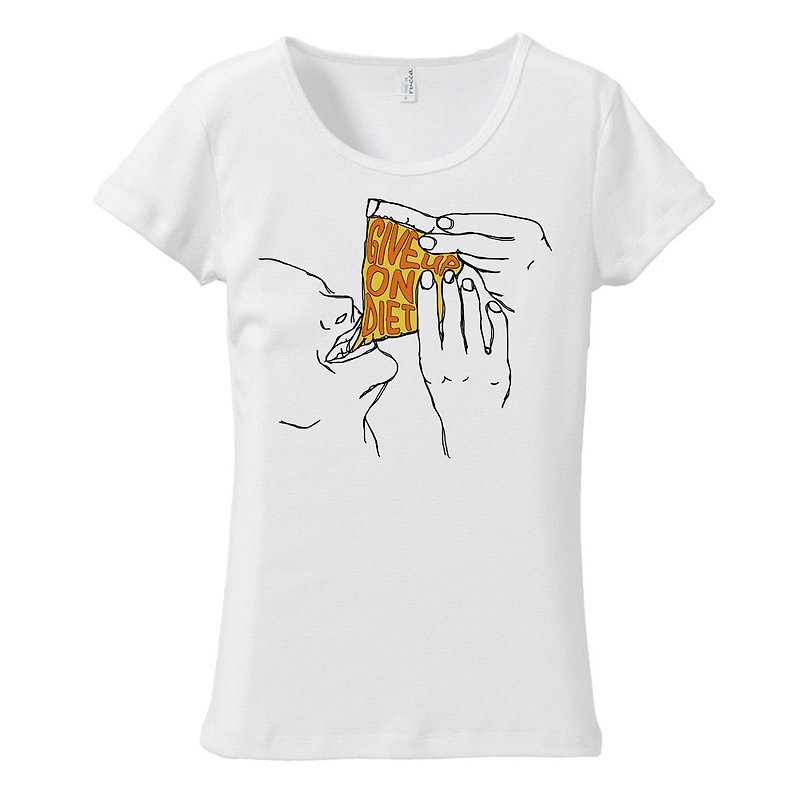Women's T-shirt / Give up on diet - เสื้อยืดผู้หญิง - ผ้าฝ้าย/ผ้าลินิน ขาว