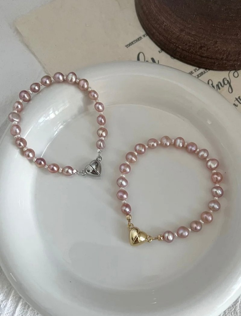 YuanPearl天然紫粉珍珠手鏈設計款銀手鏈baroauepearl - 手鍊/手環 - 珍珠 白色