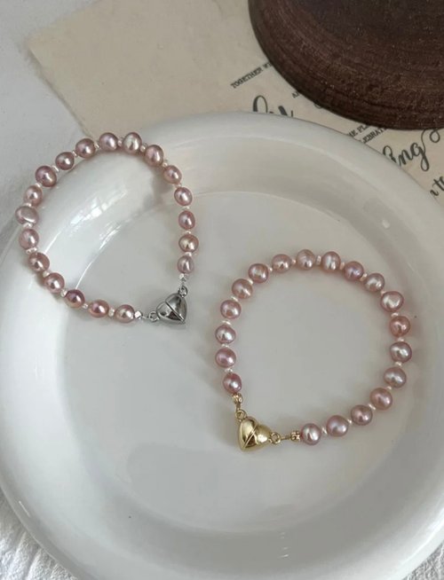 YuanPearl園珍手作 YuanPearl天然紫粉珍珠手鏈設計款銀手鏈baroauepearl