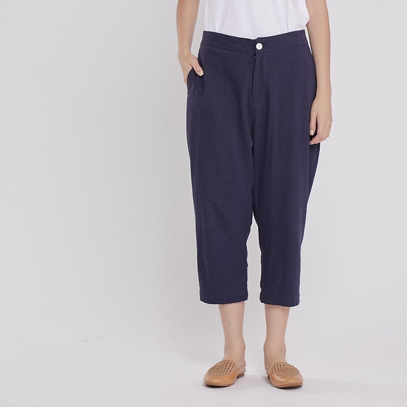 Caesar Linen Cotton Harem pants / Navy - Women's Pants - Cotton & Hemp Blue