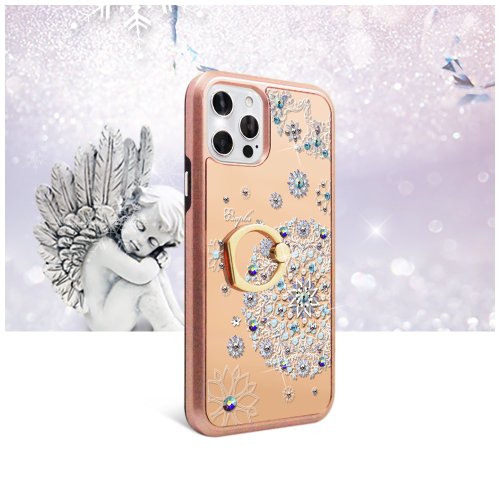 apbs 雅品仕 水晶彩鑽手機殼 iPhone 12 全系列水晶彩鑽全包鏡面指環扣雙料手機殼-天使心