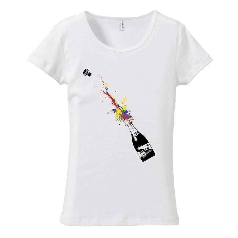 [Women's T-shirt] Champagne - เสื้อยืดผู้หญิง - ผ้าฝ้าย/ผ้าลินิน ขาว