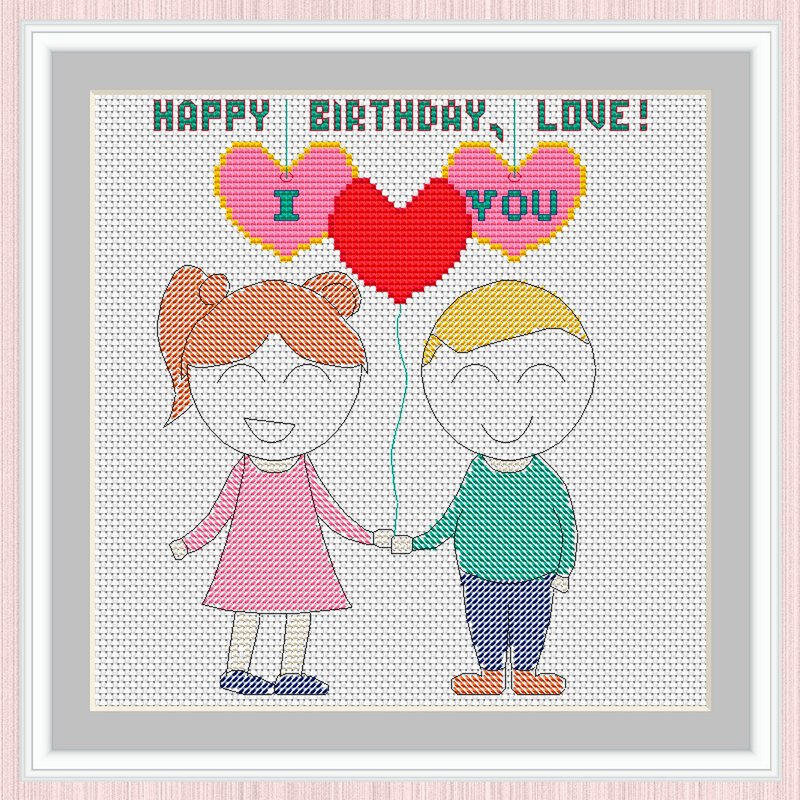 Happy Birthday Love Cross Stitch Pattern - 手工藝教學/工具書 - 其他材質 