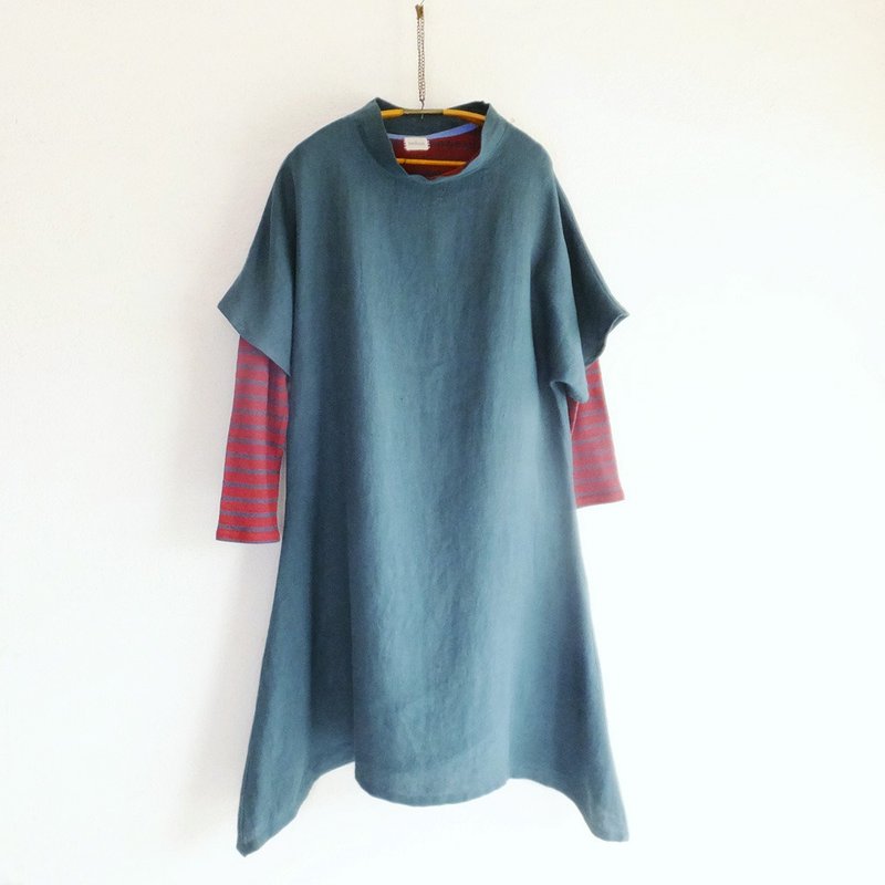Linen dress　deep green　medium thickness - One Piece Dresses - Cotton & Hemp Green
