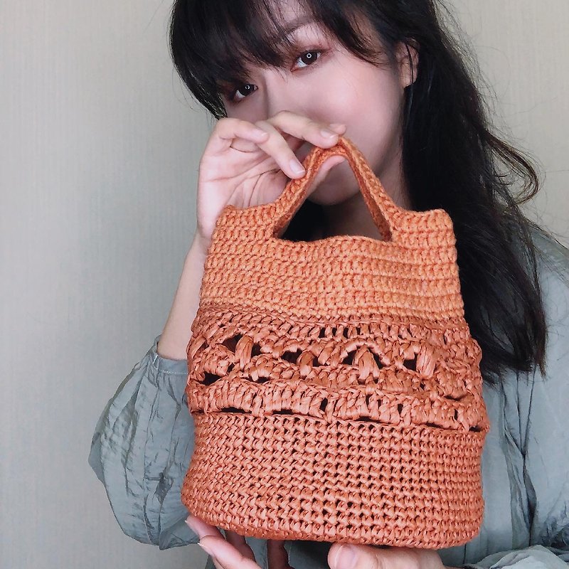 Puffy crocheted bag-handle small bag orange - Handbags & Totes - Other Man-Made Fibers 