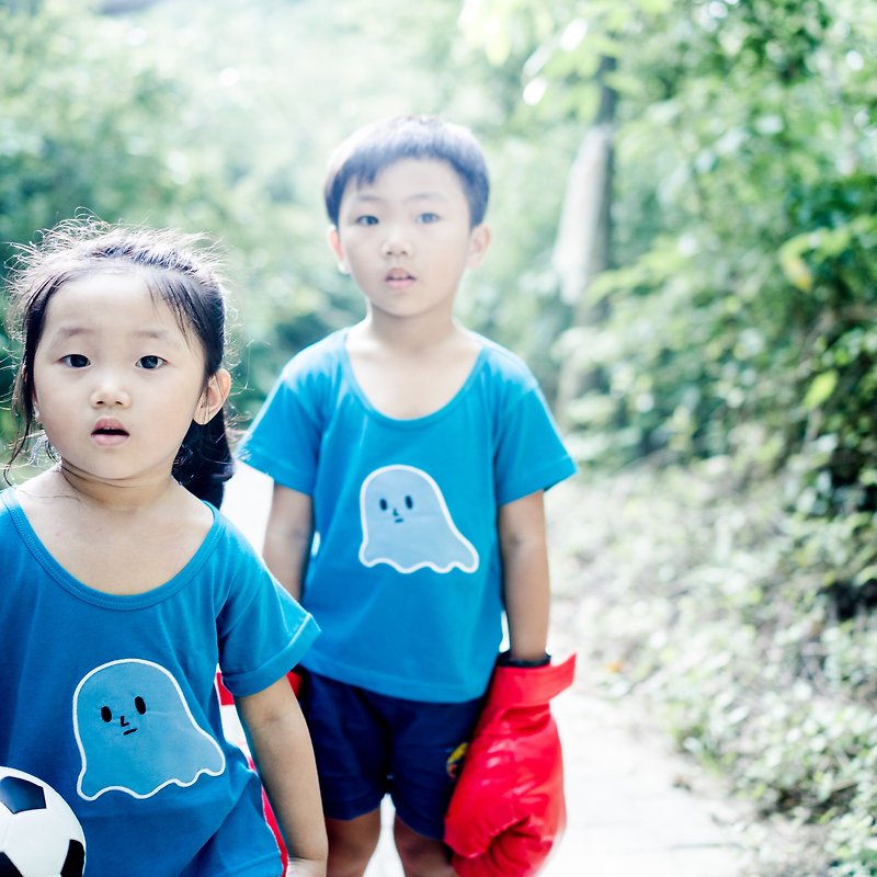 鬼魂 / 小孩T-shirt - 男/女童裝 - 棉．麻 藍色