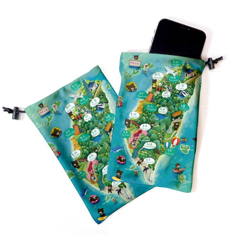 [Bu Yang] Taiwan Island is surrounded by the sea and wipes the universal bag=mobile phone bag=microfiber=Taiwanese characteristics - Toiletry Bags & Pouches - Polyester Green