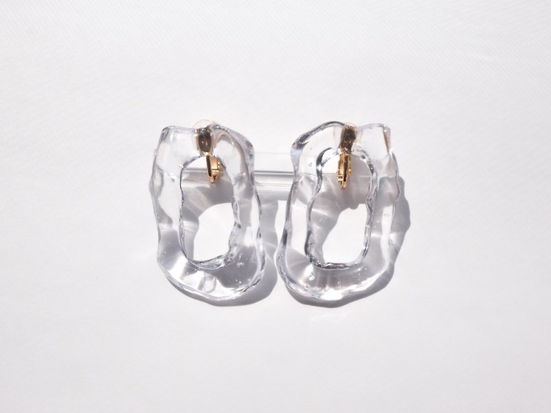 melt ice square (clear) - 耳環/耳夾 - 樹脂 透明