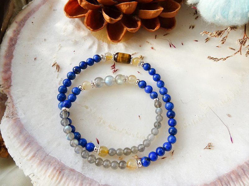Lapis Lazuli X Labradorite X Tiger Eye Bracelet Two Circles - Bracelets - Crystal Blue