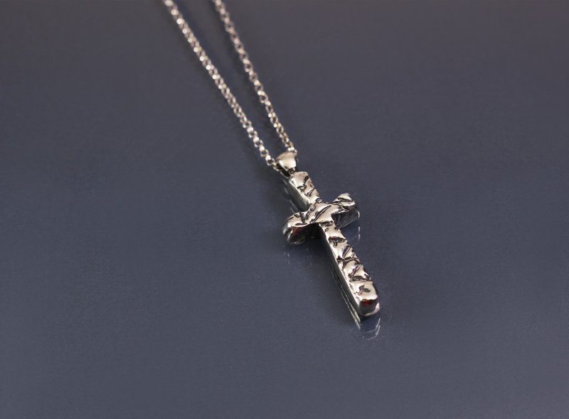 Texture Series-Irregular double-sided large cross 925 Silver necklace - Necklaces - Sterling Silver Orange