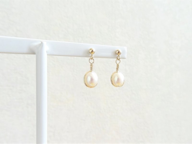 Classic Freshwater Pearl Wrapped 14K GF Drop Earrings - Oval Shaped - Earrings & Clip-ons - Pearl White