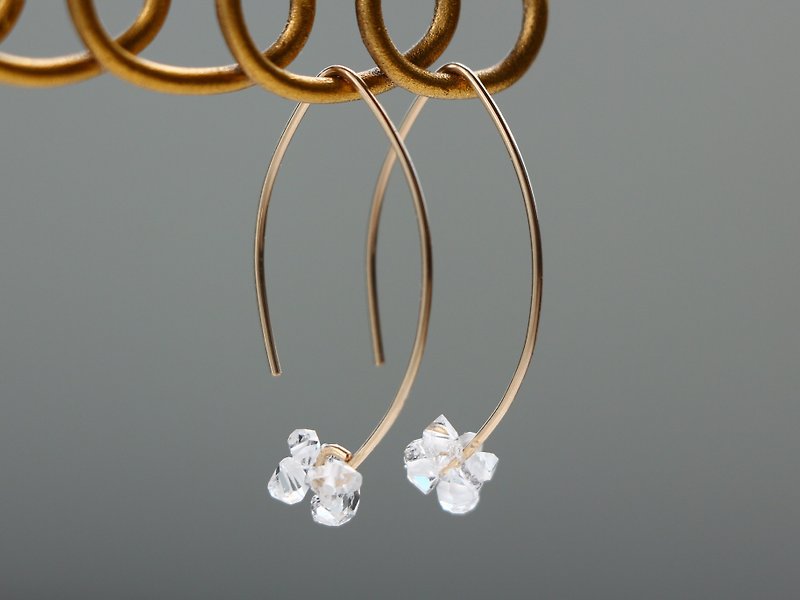 14kgf-Herkimer diamond mini marquise pierced earrings - ต่างหู - เครื่องเพชรพลอย สีทอง