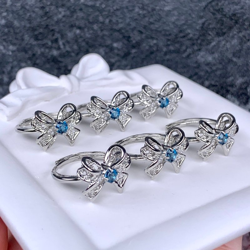 London Blue Topaz Stone Stone Bronze Silver Ring - แหวนทั่วไป - คริสตัล หลากหลายสี