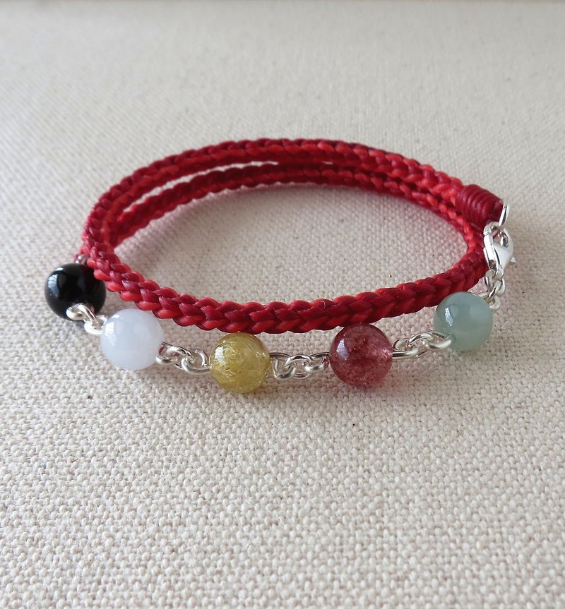 The birth year*lucky luck five elements bead silk wax line bracelet*eight shares double circle * A02 increase the overall fortune - Bracelets - Gemstone Red