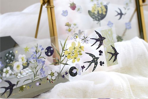 野莓實驗室 阿春-PET和紙膠帶清新花卉DIY手帳日誌手繪裝飾素材