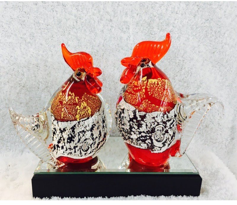 水晶玻璃 金雞母 金箔銀箔 公母雞 福氣雞 - 擺飾/家飾品 - 玻璃 