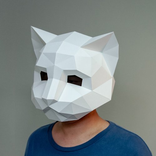 問創 Ask Creative DIY手作3D紙模型擺飾 面具系列 - 貓咪面具 (大人款)(4色可選)