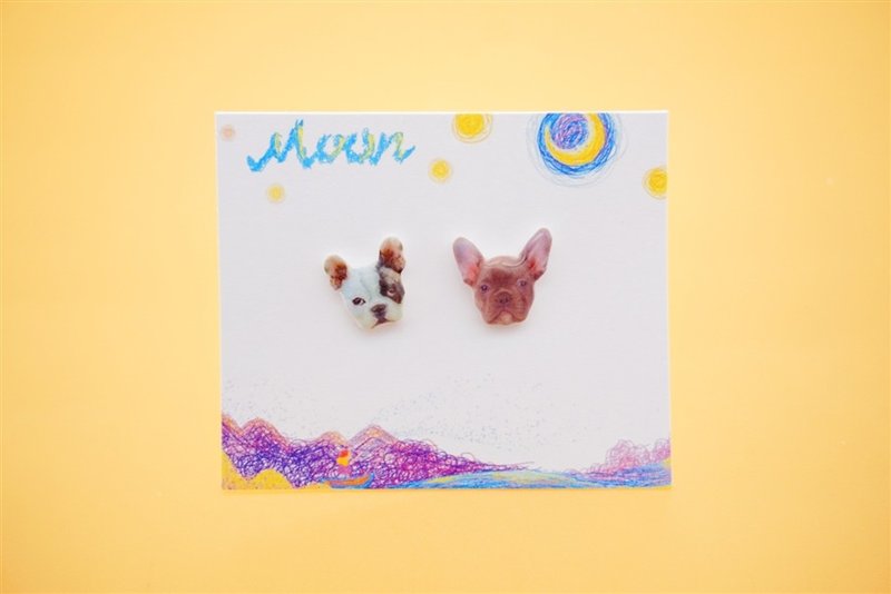 MoonMade Original Handmade Earrings French Bulldog Earrings Small Short Pounds Dog Birthday Gifts Miniature French Bulldog Stud Earrings for Dog Lover - ต่างหู - วัสดุอื่นๆ หลากหลายสี