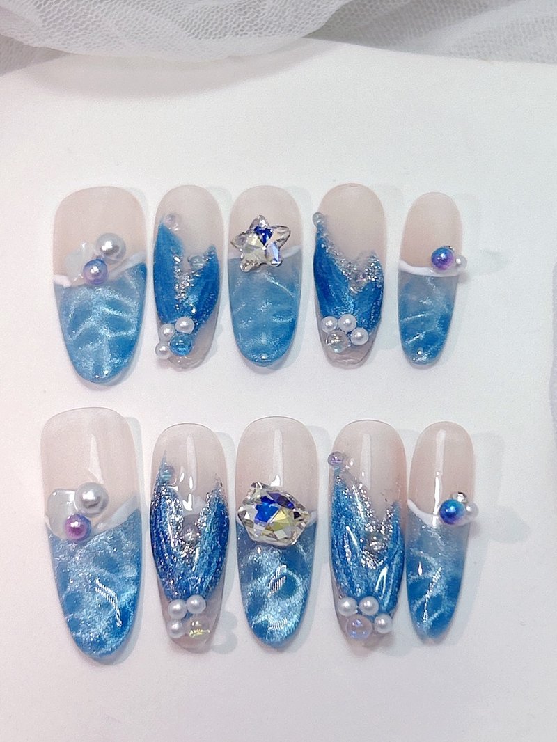 [JIA] Starfall Ocean Imprint Press-On Nails - Style S - Other - Plastic Blue