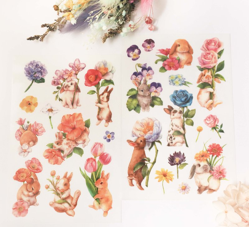 Flowers and Rabbit-Transfer Stickers - Stickers - Other Materials Multicolor