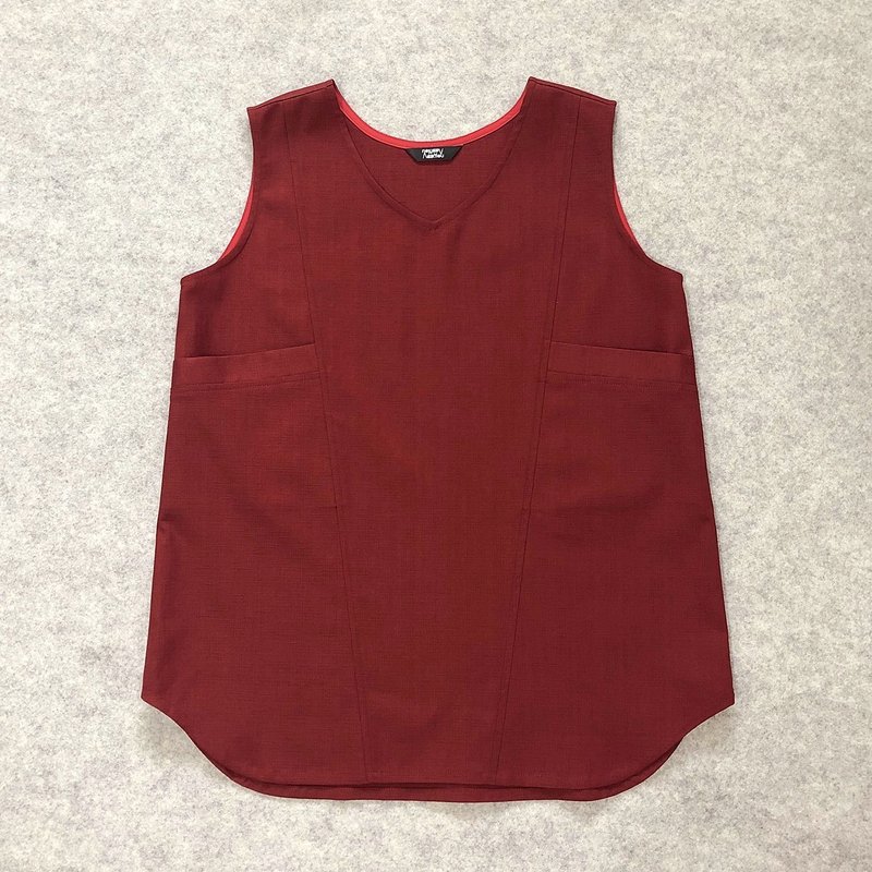 tomato red vest - เสื้อกั๊กผู้หญิง - ผ้าฝ้าย/ผ้าลินิน สีแดง