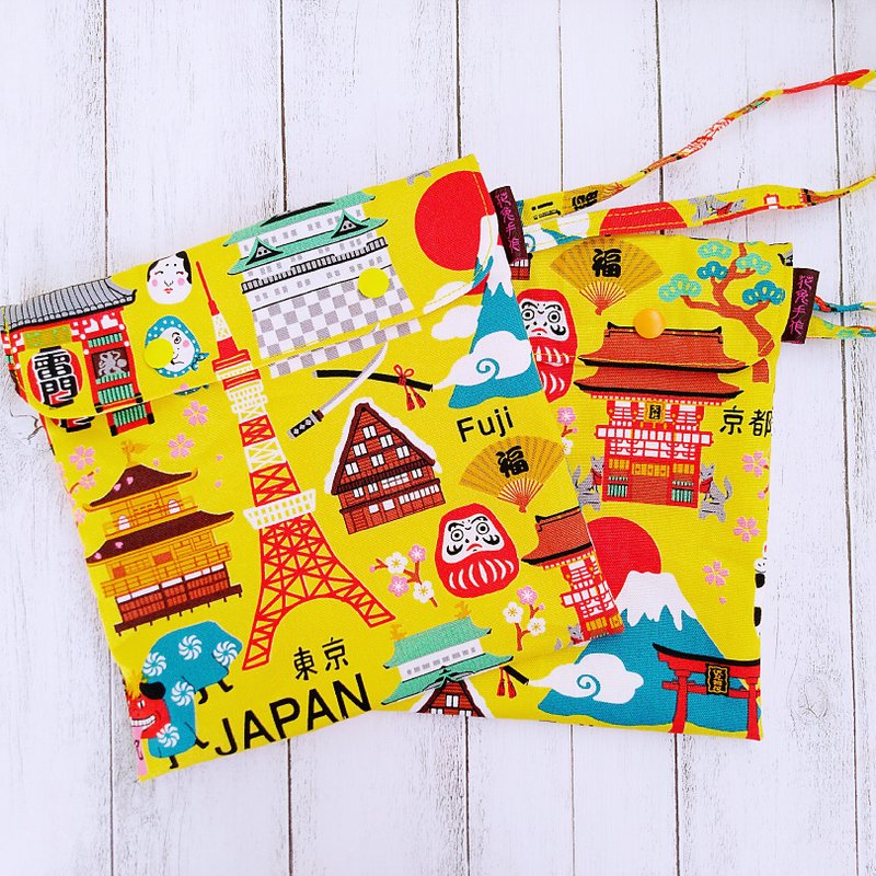 Japan Tour Japan Thick Cotton Cloth Bag Cover Rope Version Eco-friendly Food Bag U.S. Food Grade Certified Waterproof Cloth - Lunch Boxes - Cotton & Hemp Yellow