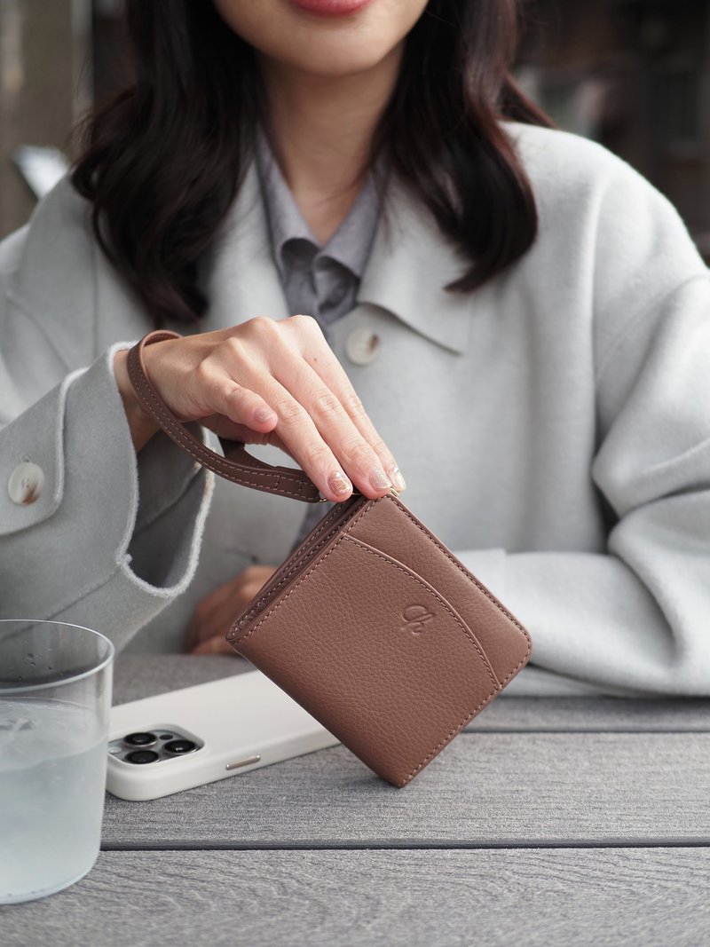 Anna (Woodrose): Mini / short wallet, cow leather, Bifold Zipper, brown - 錢包/皮夾/長短夾 - 真皮 咖啡色