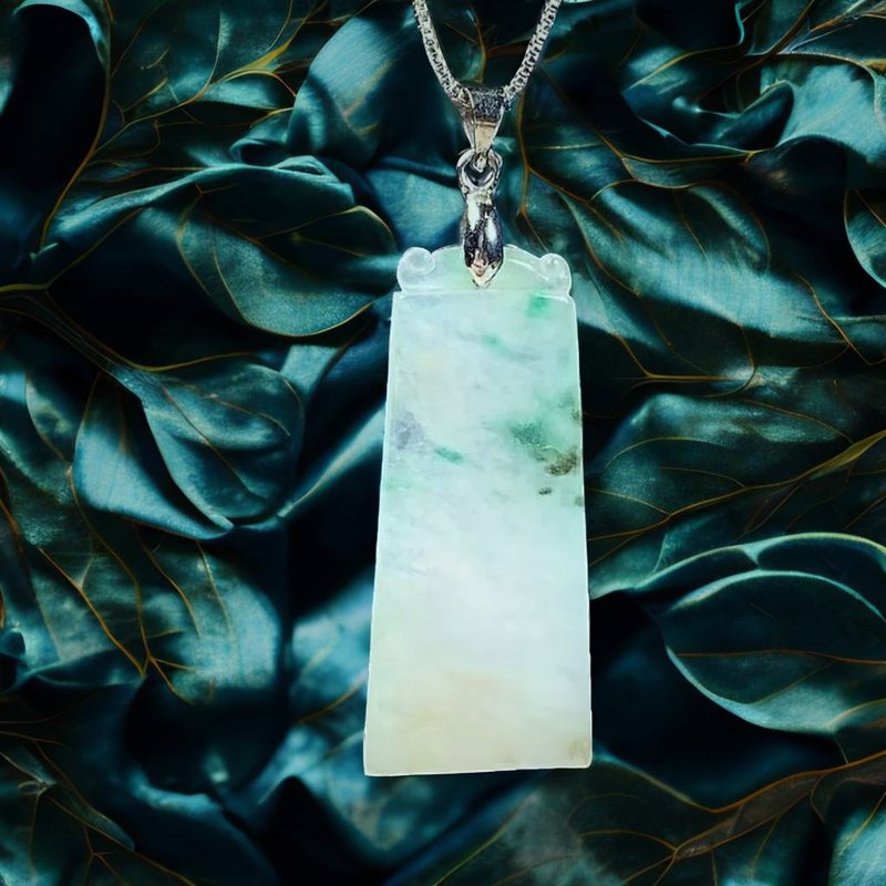 【願‧無事】冰三彩翡翠無事牌項鍊 925純銀 | 天然緬甸玉A貨翡翠 - 吊飾/掛飾 - 玉石 多色