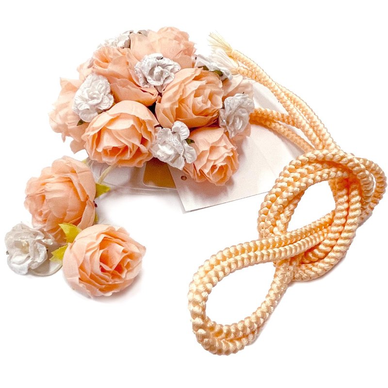 Decorative string Orange with rose corsage Japanese kimono Kimono accessories Kimono accessories Obijime - Other - Other Materials Orange