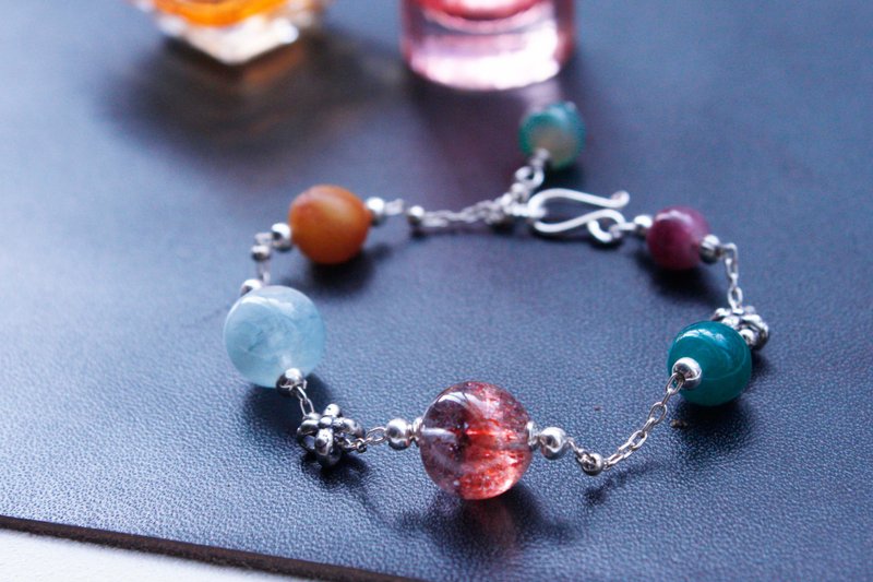 Planet | Adventure Series // Strawberry Super Seven Variety Natural Stone Sterling Silver Bracelet Necklace - Bracelets - Gemstone Silver
