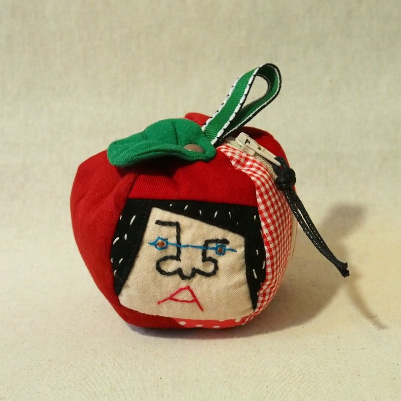 Kao embroidered apple pouch - Toiletry Bags & Pouches - Cotton & Hemp Red