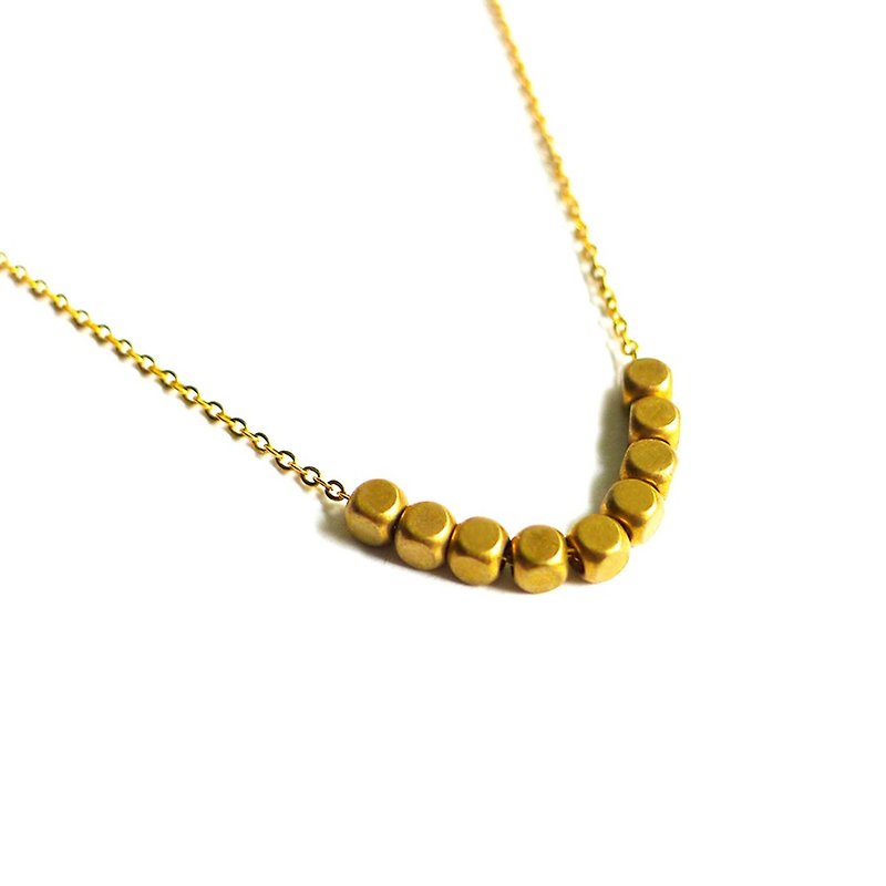 Ficelle | Handmade Brass Natural Stone Necklace|[Cube] Brass 18K Gold Clavicle Chain - Collar Necklaces - Other Metals 