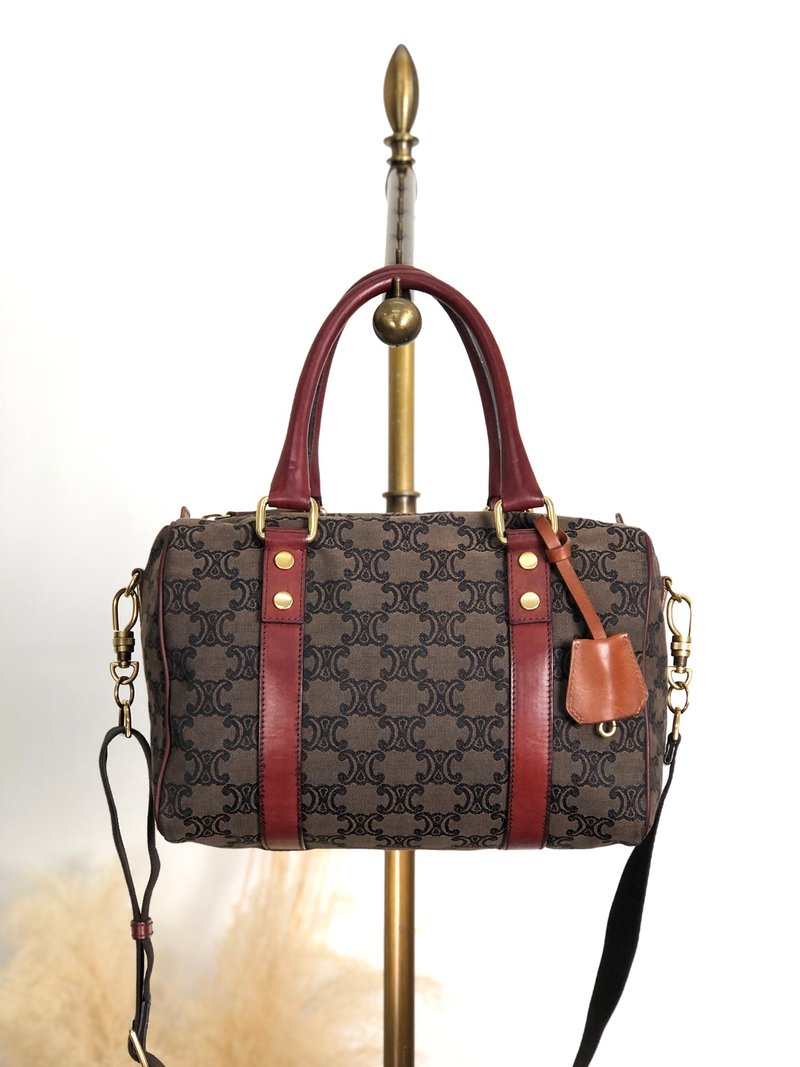【 日本直送　名牌中古包 】CELINE セリーヌ ハンドバッグ グレー トリオンフ キャンバス 2way ミニボストン vintage オールド kpbwrw - 手提包/手提袋 - 棉．麻 灰色