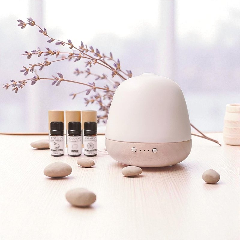 【上質白セラミック無垢材アロマライト】3種純粋エッセンシャルオイル付き 手作り白セラミック 無垢材ベース 暖色ライト - アロマ・線香 - 陶器 ホワイト