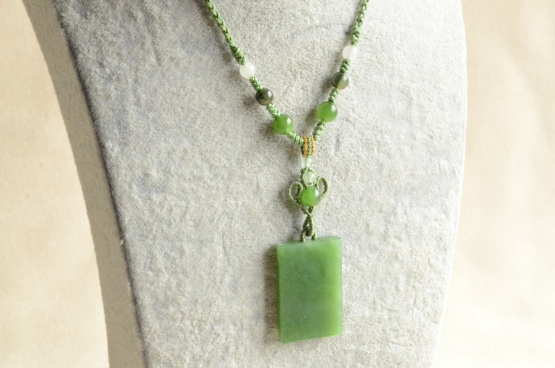 【Bixiao】Natural spinach green jasper safe and sound brand - Necklaces - Gemstone 