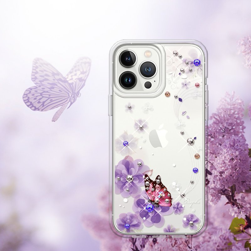 IPhone 13 full series of light and thin military-standard anti-drop colored diamond mobile phone case-enamoured butterfly love - Phone Cases - Other Materials Multicolor