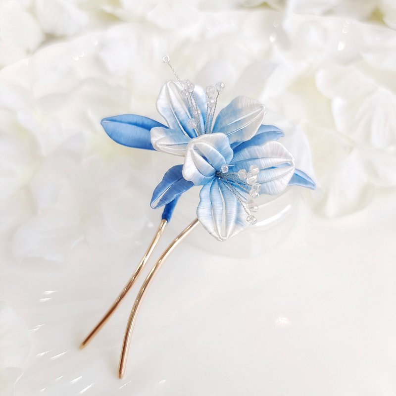 flowers hair pins,Chinese hair,hair clasp,hair clip,hair fork,hair stick,barret - Hair Accessories - Silk Blue